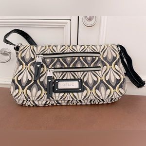 Relic EUC fabric convertible crossbody shoulder bag in ivory black grey mustard